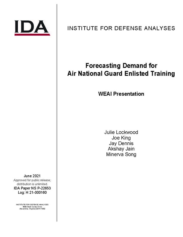 document cover, Forecasting Demand for Air National Guard Training to Improve Military Readiness, WEAI Presentation