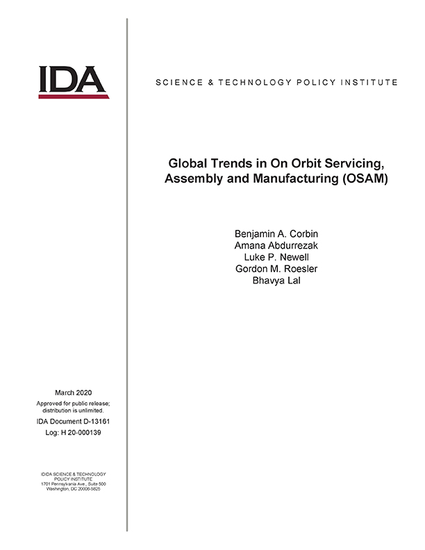 document cover, Global Trends in On Orbit Servicing, Assembly, and Manufacturing (OSAM)