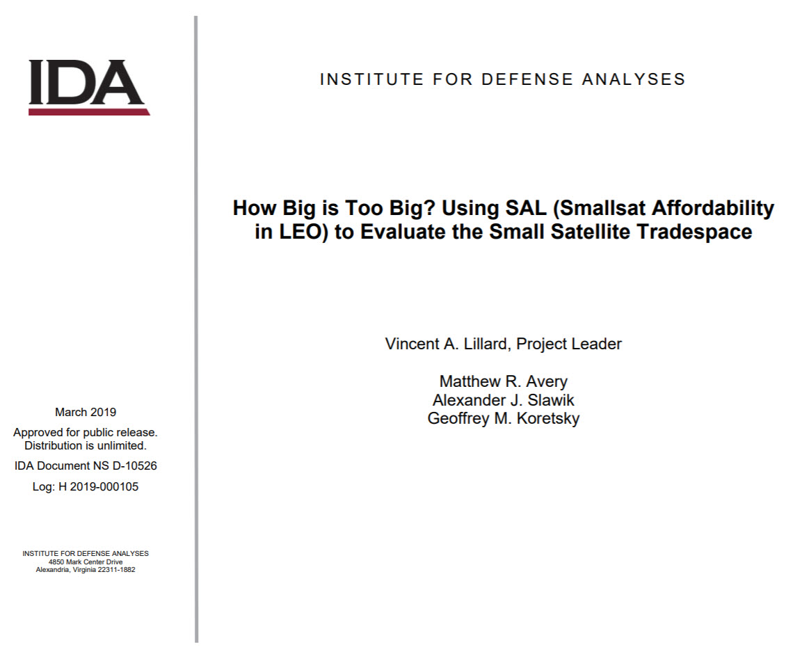 How Big is Too Big? Using SAL (Smallsat Affordability in LEO) to Evaluate the Small Satellite Tradespace
