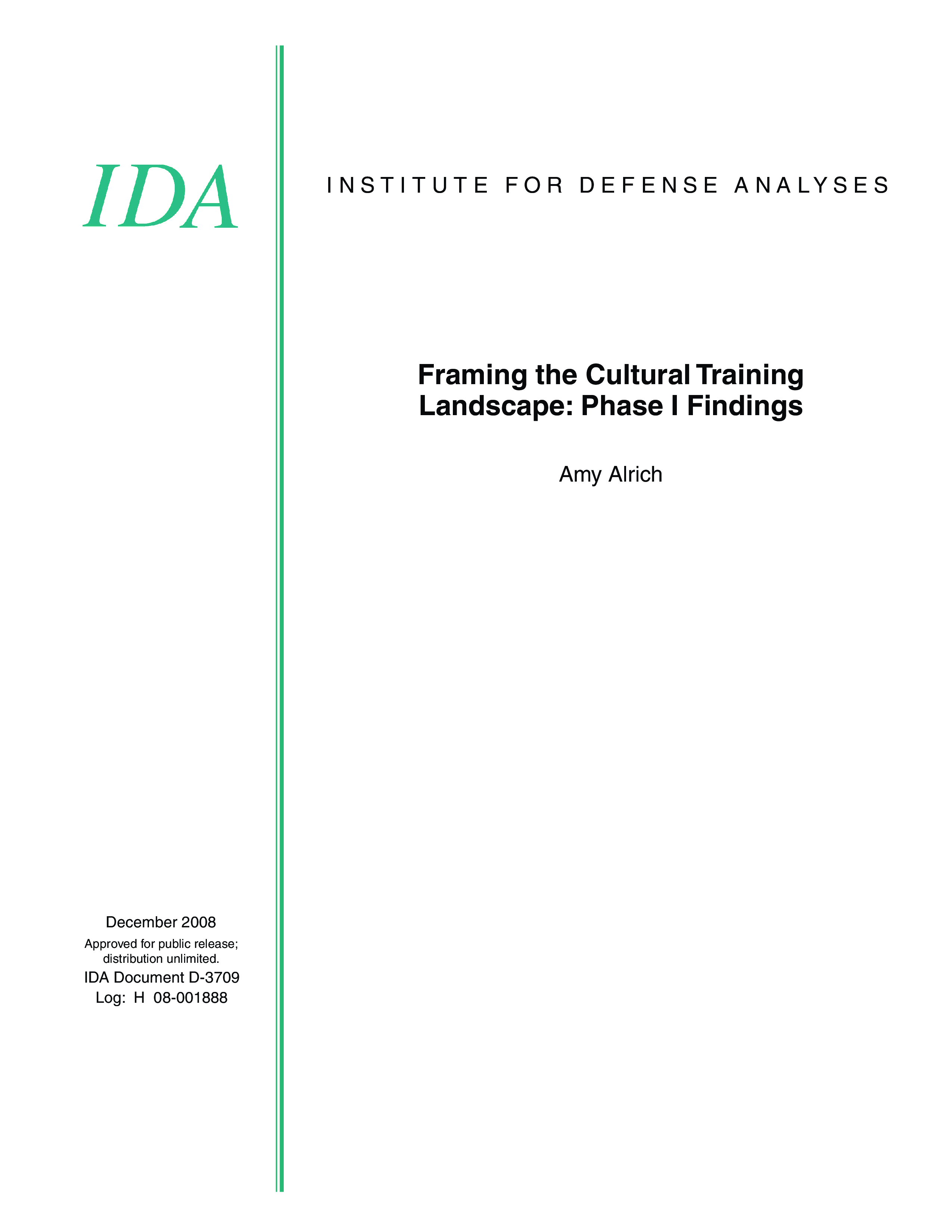 Framing the Cultural Training Landscape: Phase I Findings