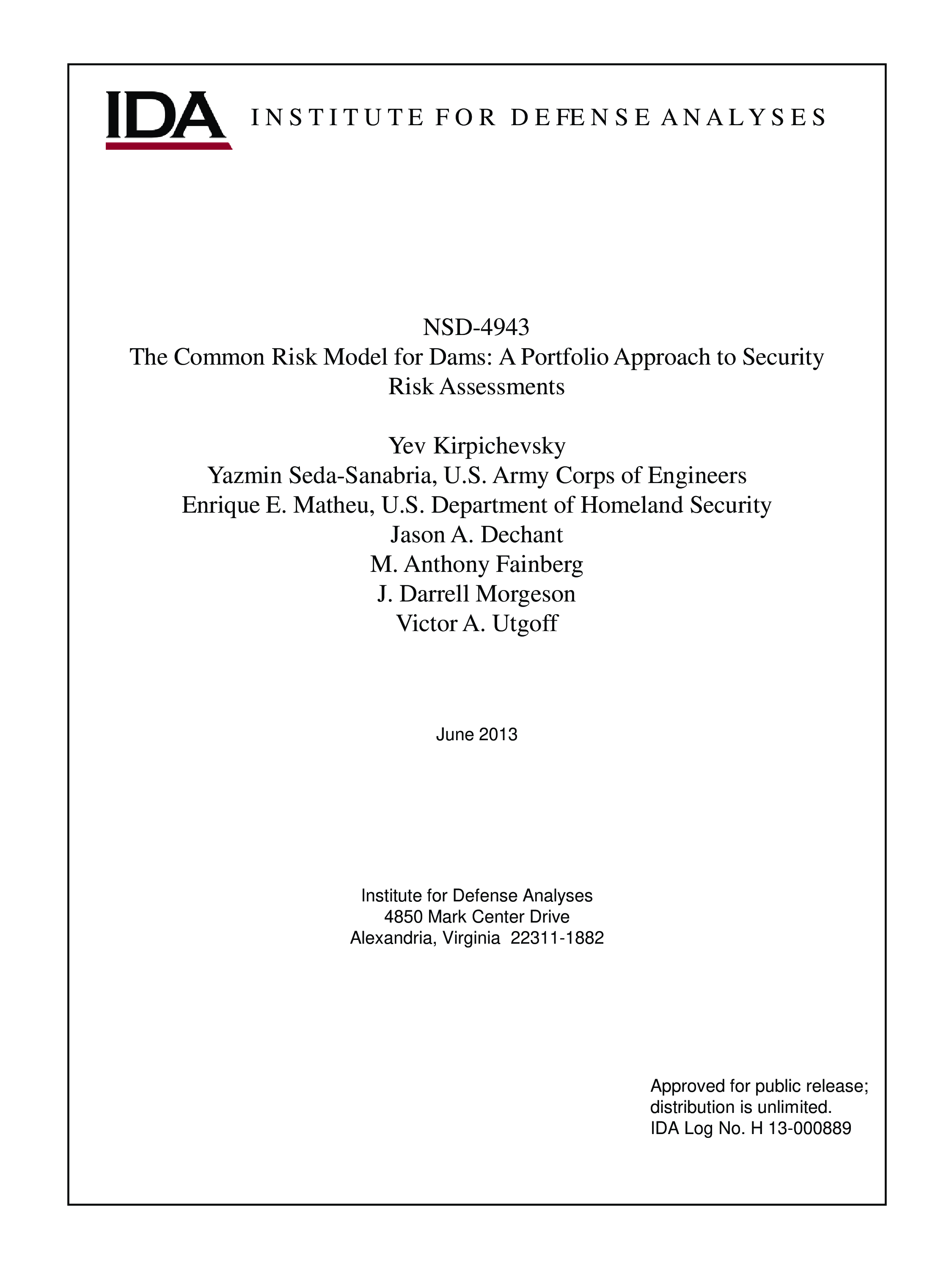 The Common Risk Model for Dams: A Portfolio Approach to Security Risk Assessments