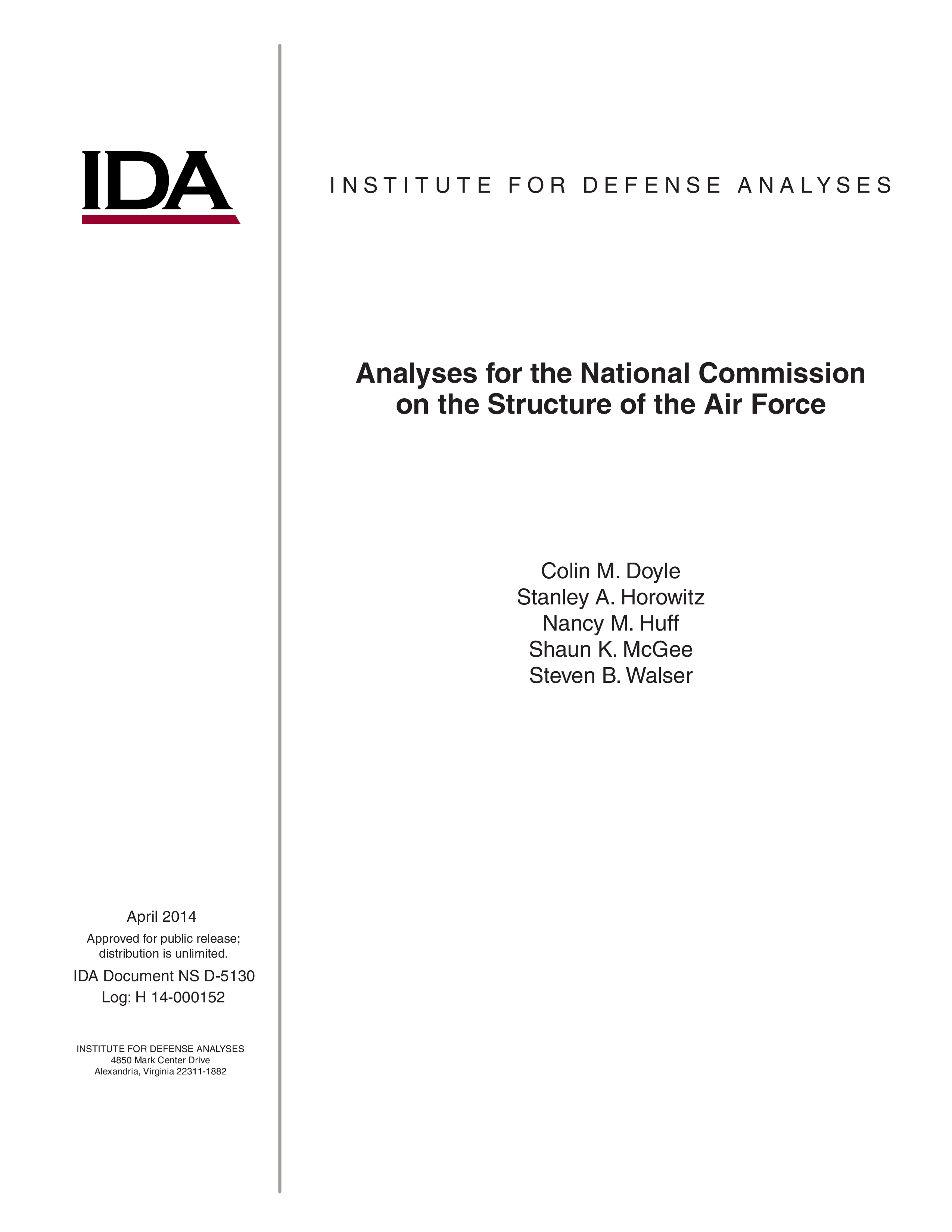 Analyses for the National Commission on the Structure of the Air Force