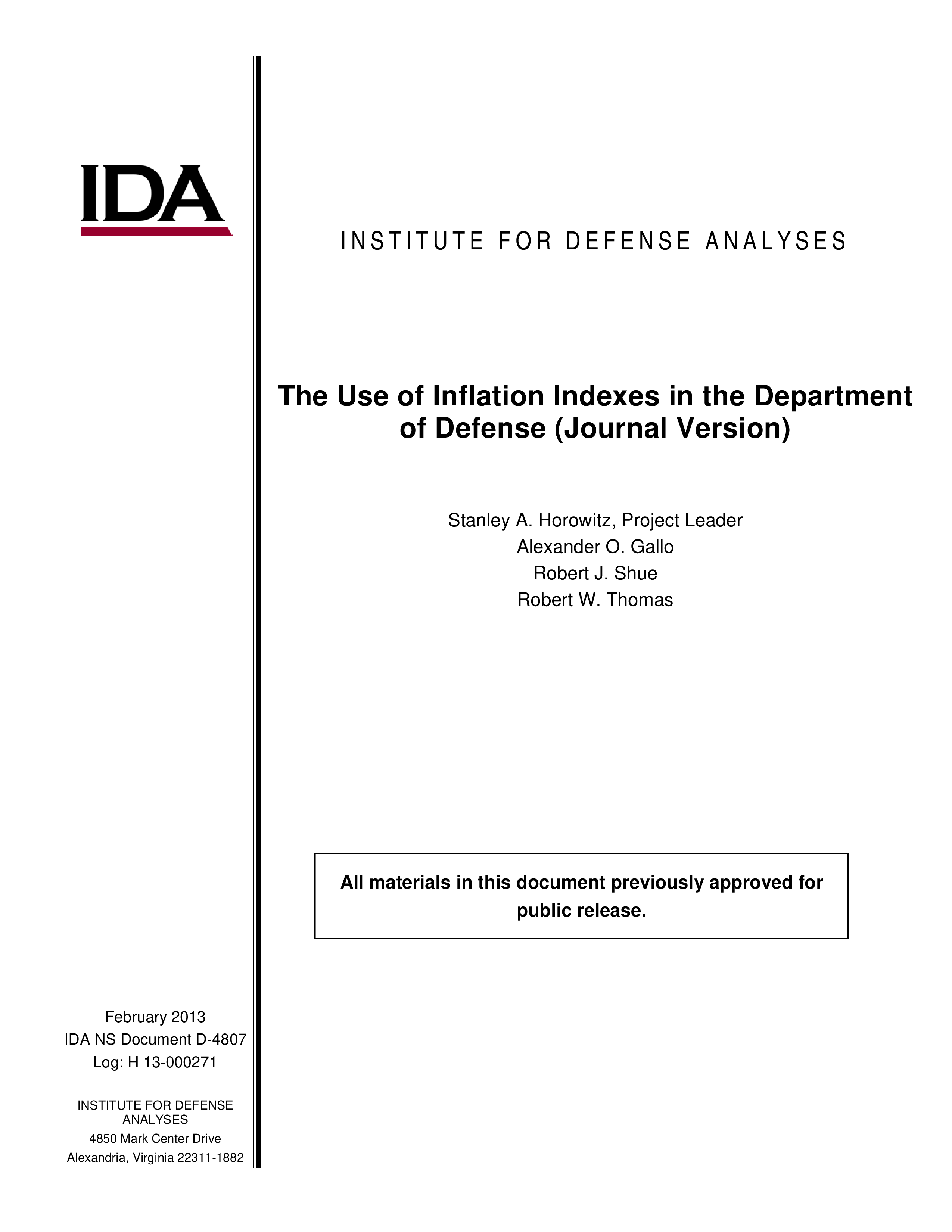 The Use of Inflation Indexes in the Department of Defense (Journal Version)