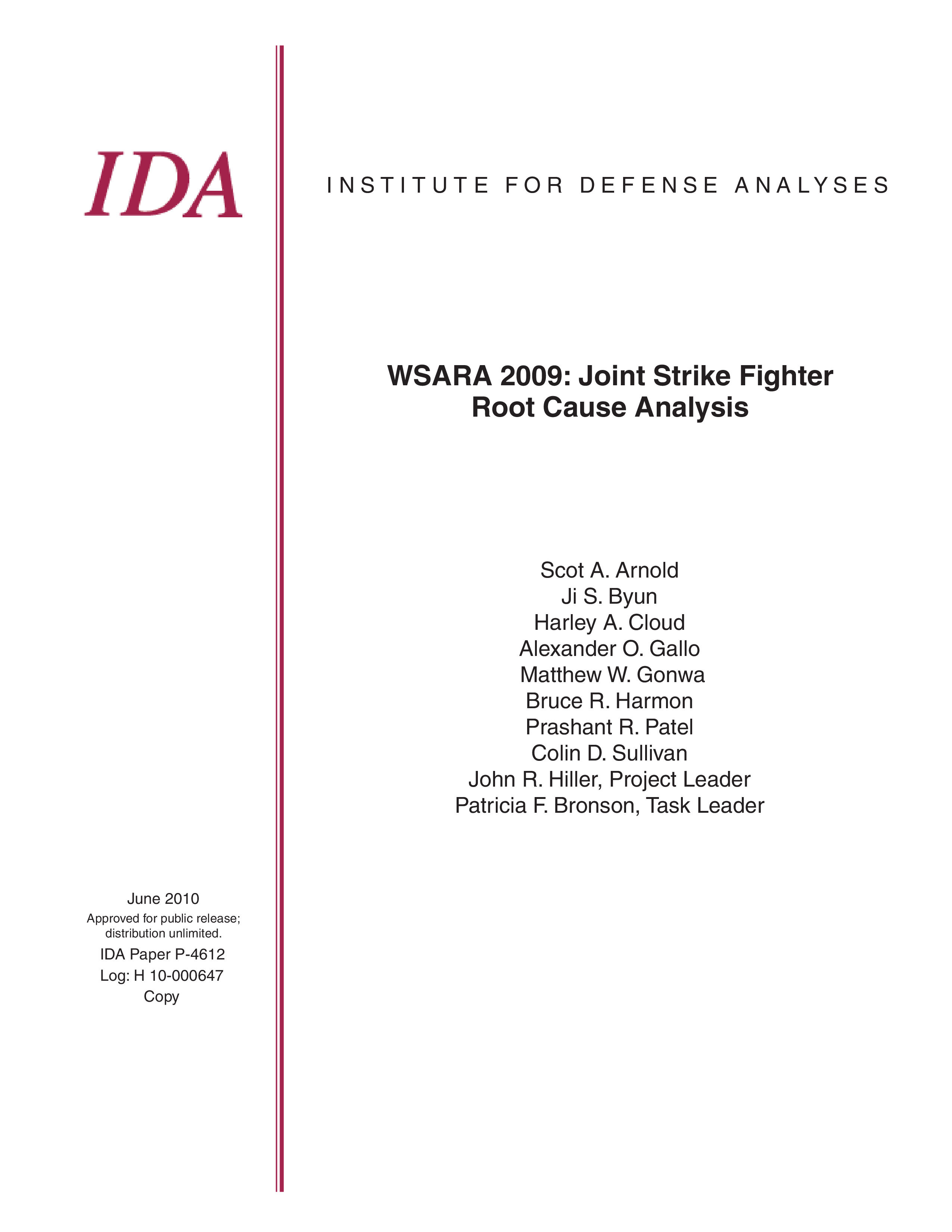 WSARA 2009: Joint Strike Fighter Root Cause Analysis 