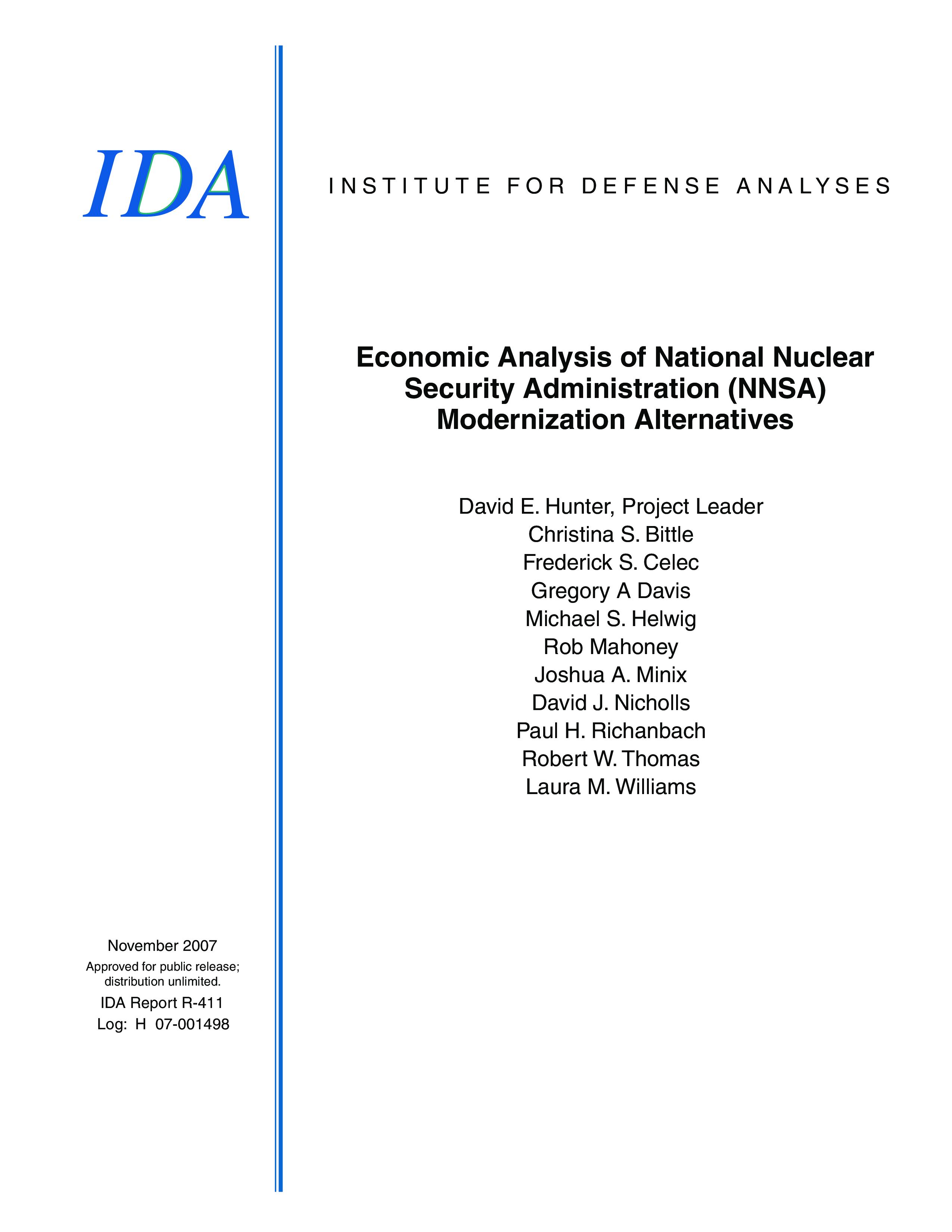 Economic Analysis of National Nuclear Security Administration (NNSA) Modernization Alternatives
