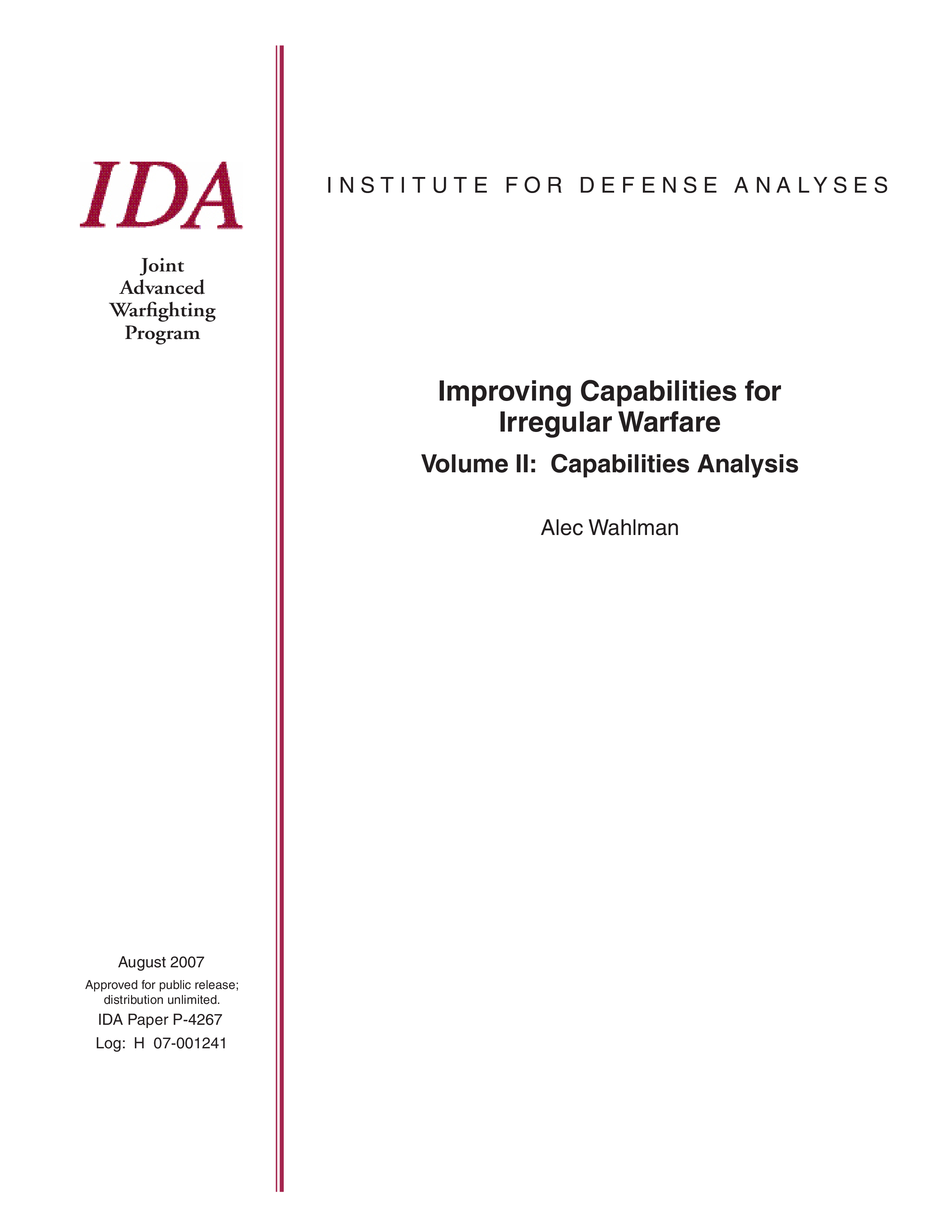 Improving Capabilities for Irregular Warfare Volume II: Capabilities Analysis