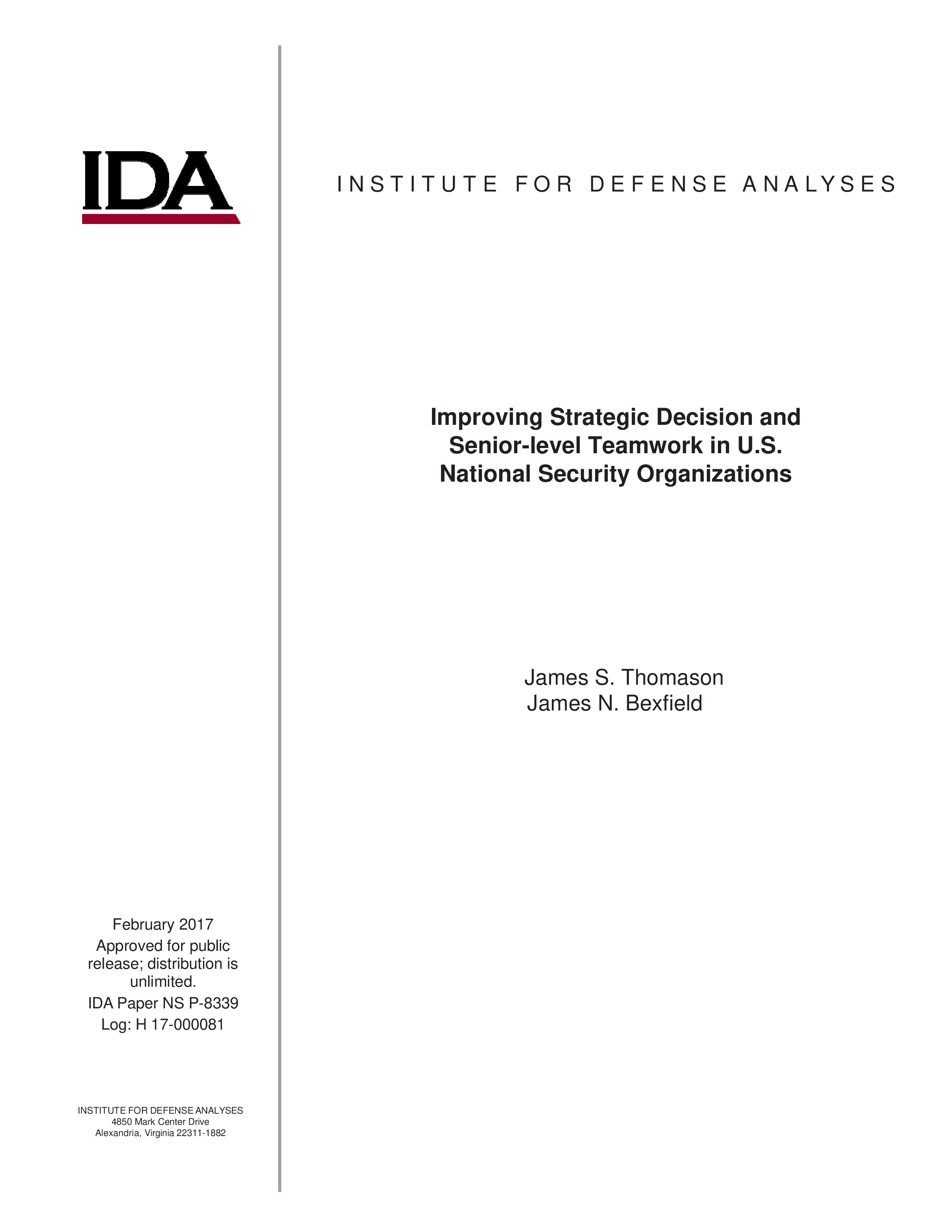 Improving Strategic Decision and Senior-level Teamwork in U.S. National Security Organizations
