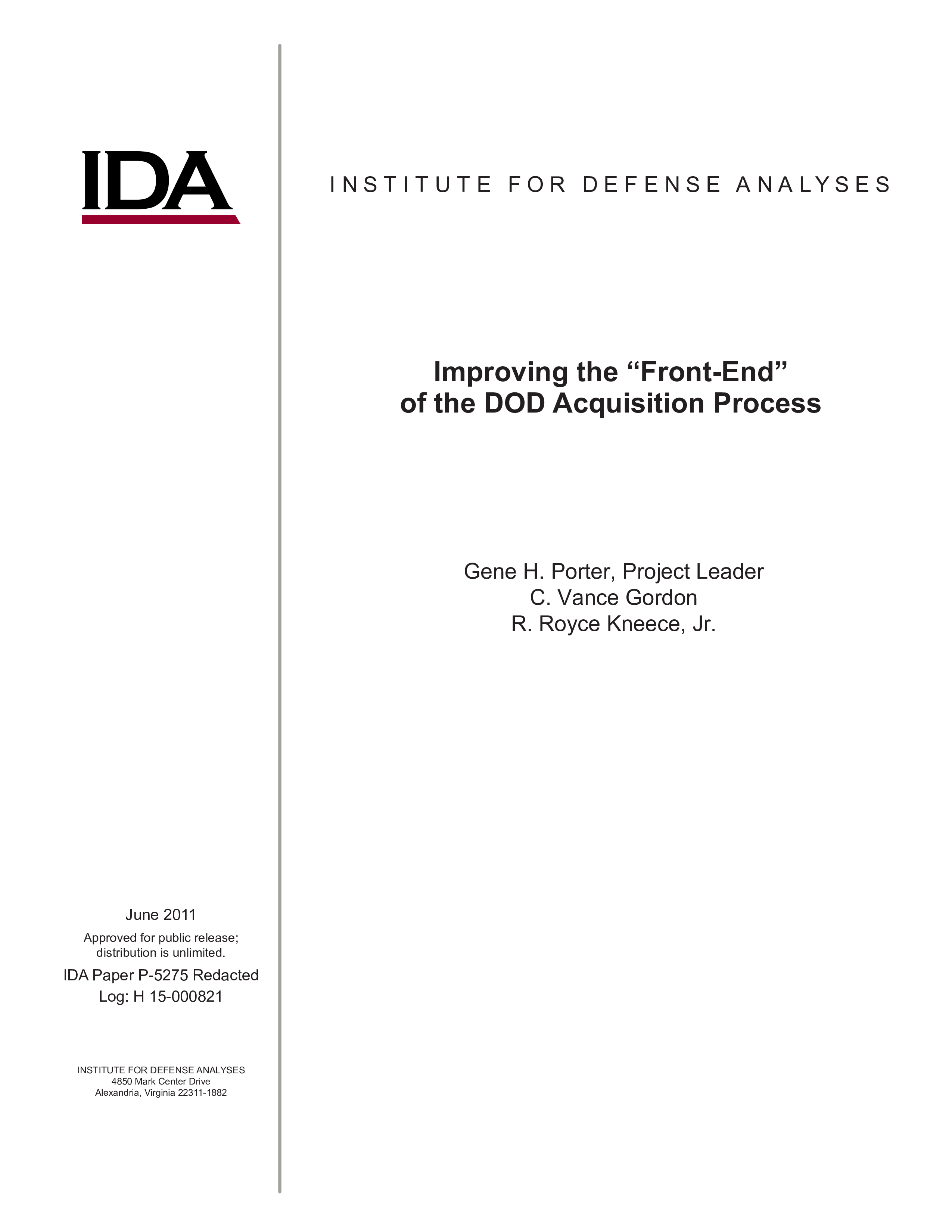 Improving the “Front-End” of the DOD Acquisition Process
