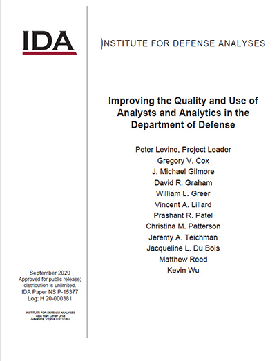 document cover, Improving the Quality and Use of Analysts and Analytics in the Department of Defense