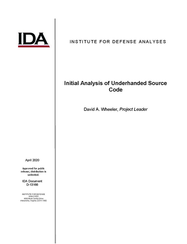 document cover, Initial Analysis of Underhanded Source Code