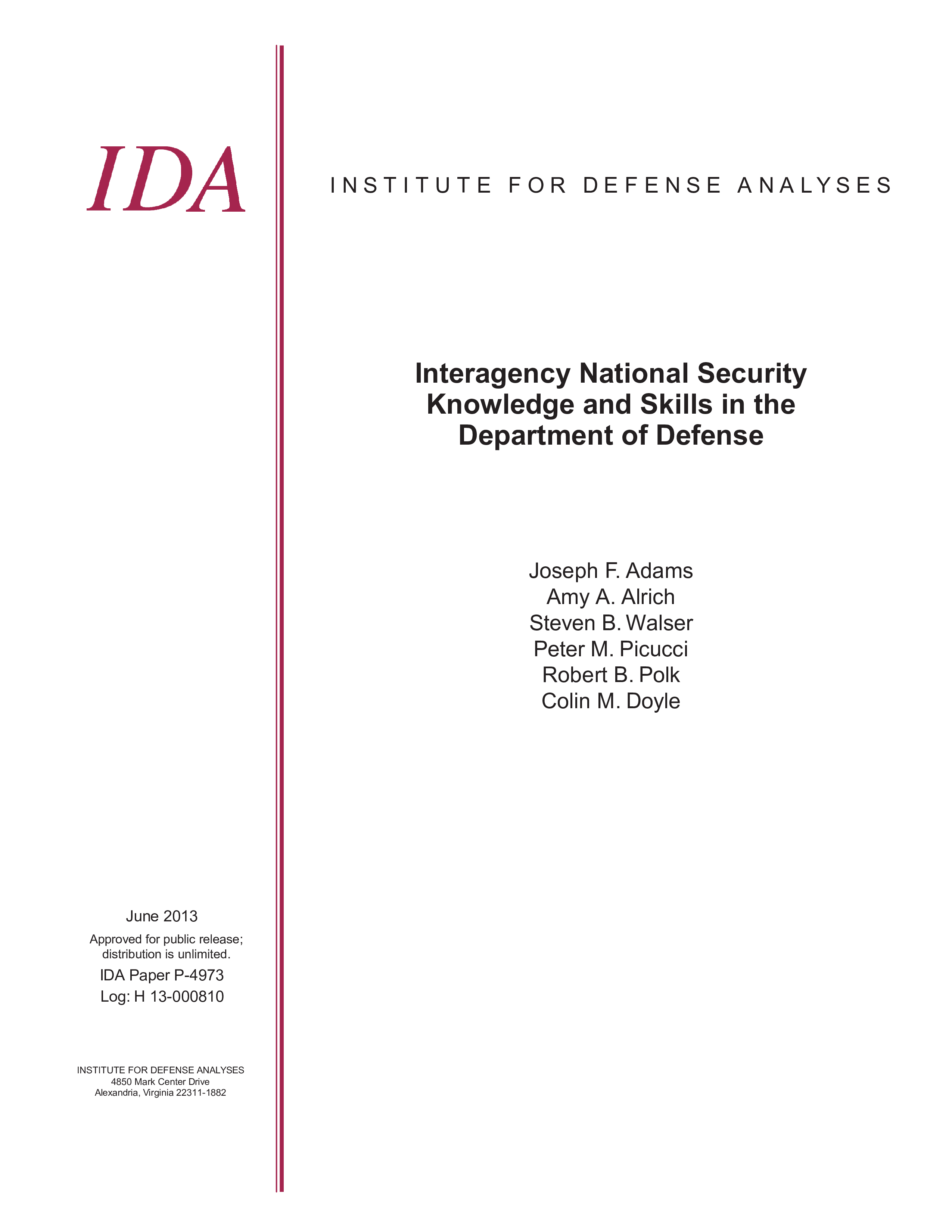 Interagency National Security Knowledge and Skills in the Department of Defense
