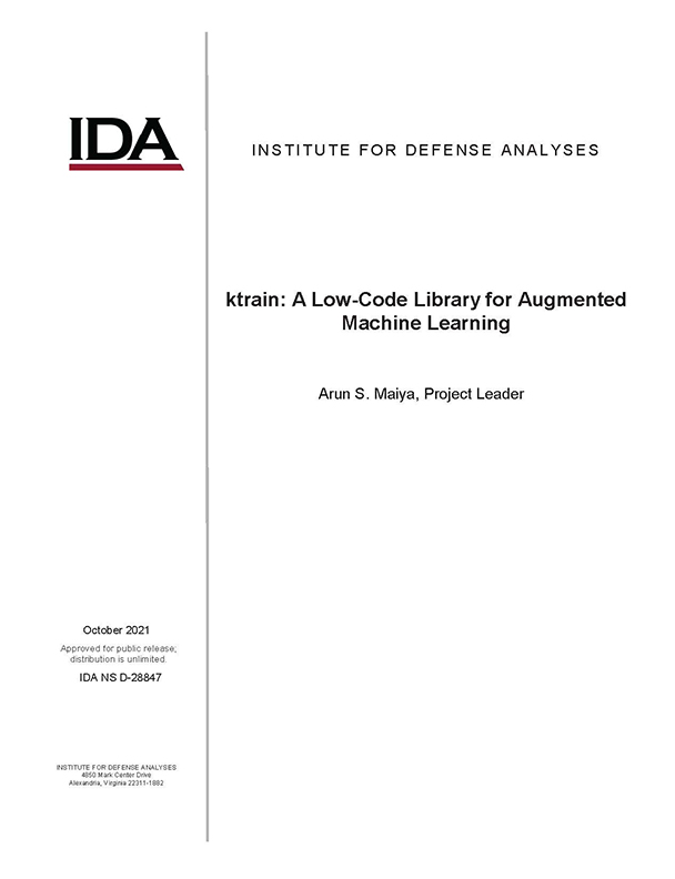 document cover, ktrain: A Low-Code Library for Augmented Machine Learning