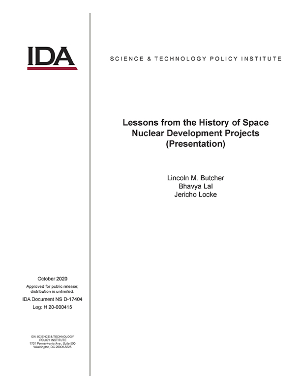 document cover, Lessons from the History of Space Nuclear Development Projects