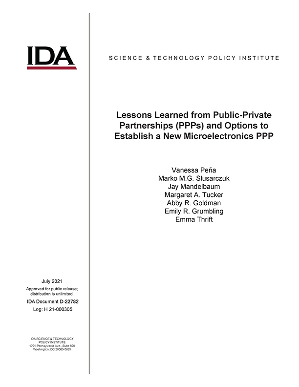 document cover, Lessons Learned from Public-Private Partnerships (PPPs) and Options to Establish a New Microelectronics PPP