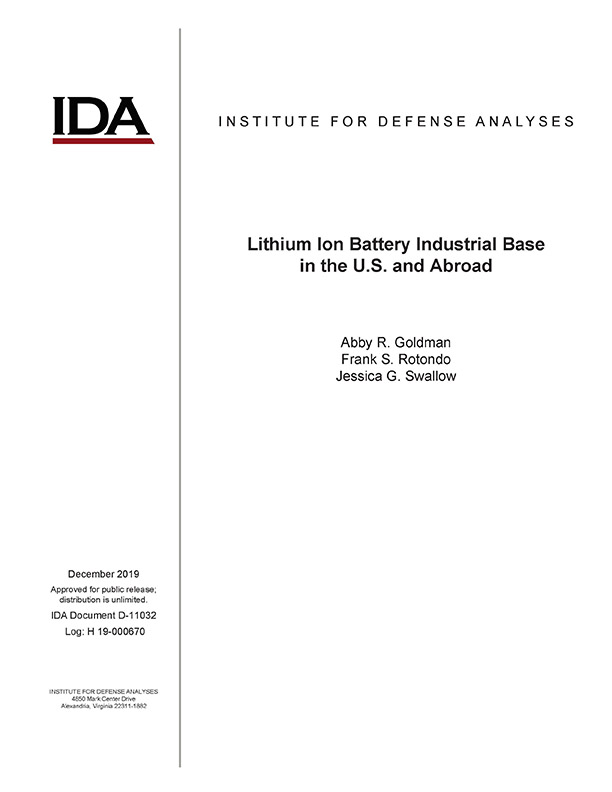document cover, Lithium Ion Battery Industrial Base in the U.S. and Abroad