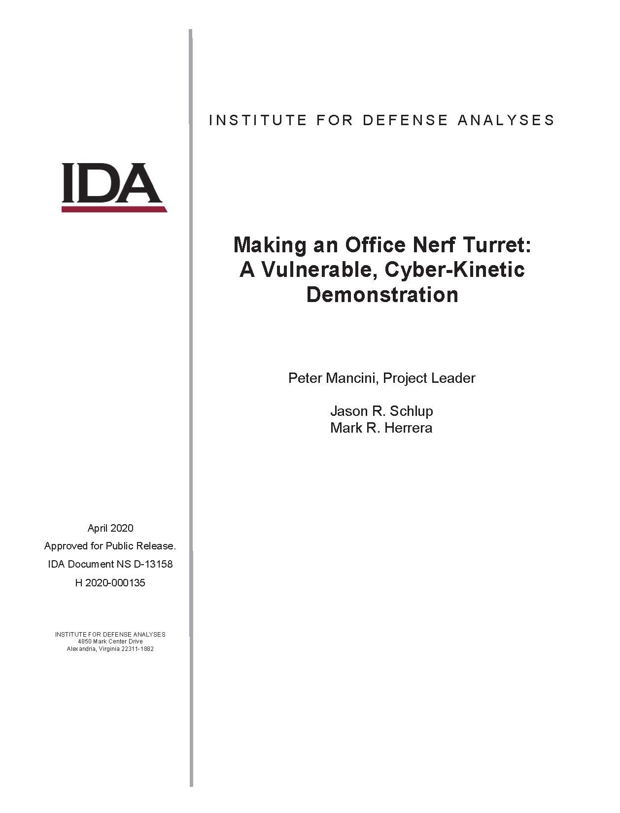 document cover page, Making an Office Nerf Turret: A Vulnerable, Cyber-Kinetic Demonstration