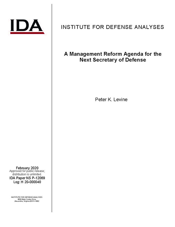 document cover, Management Reform Agenda for the Next Secretary of Defense