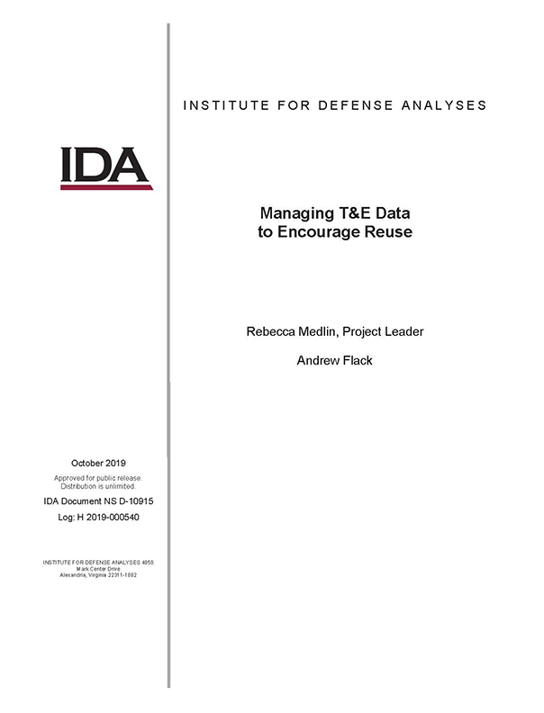 document cover, Managing T&E Data to Encourage Reuse