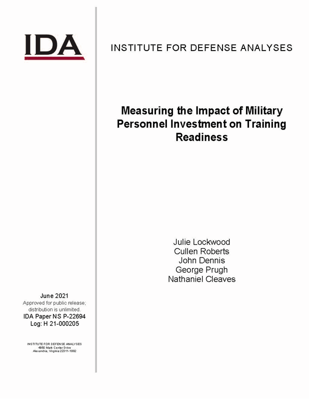 document cover, Measuring the Impact of Military Personnel Investment on Training Readiness