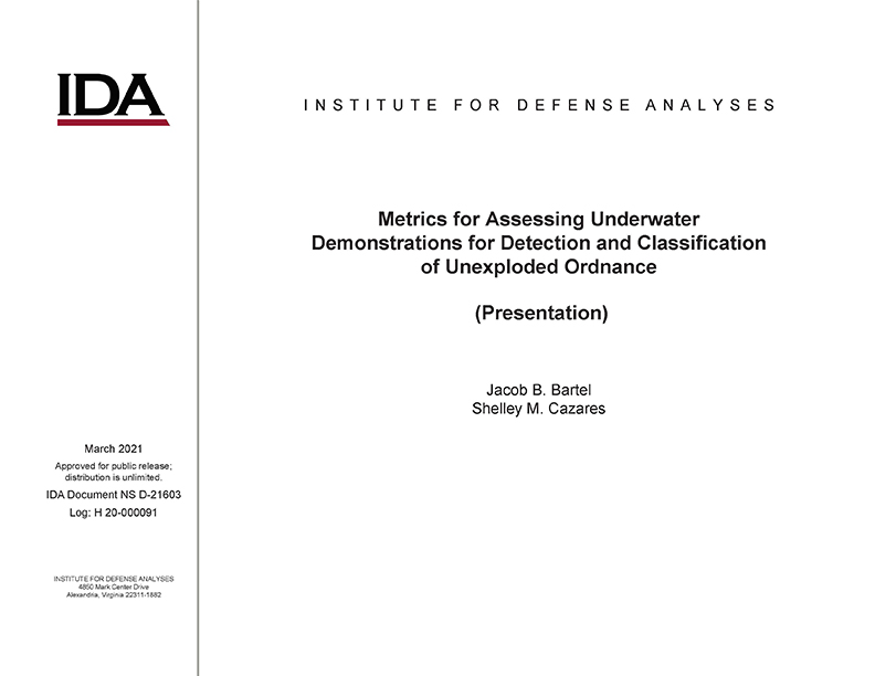 document cover, Metrics for Assessing Underwater Demonstrations for Detection and Classification of Unexploded Ordnance (Presentation)
