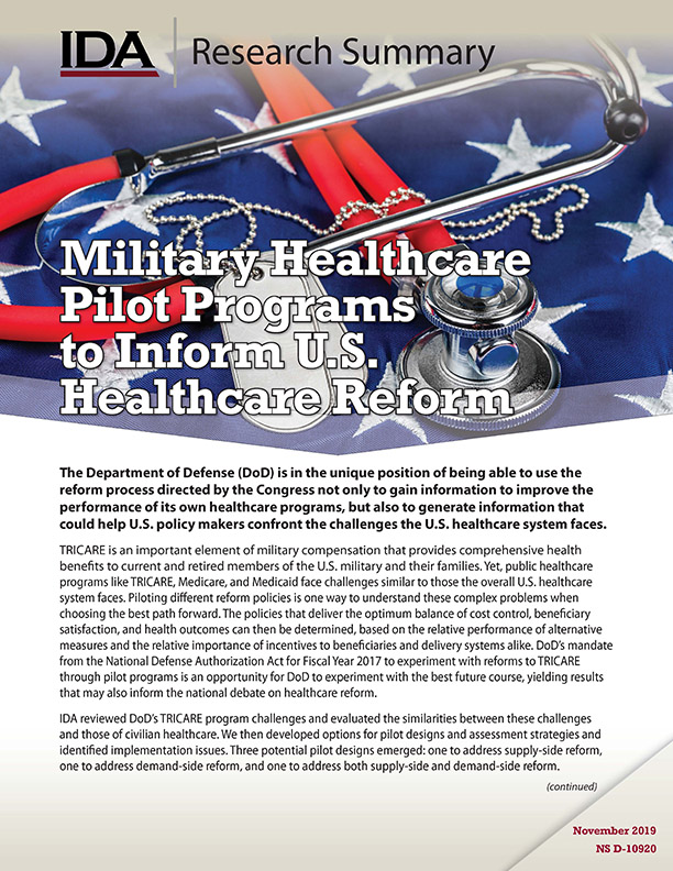 document cover, Military Healthcare Pilot Programs to Inform U.S. Healthcare Reform