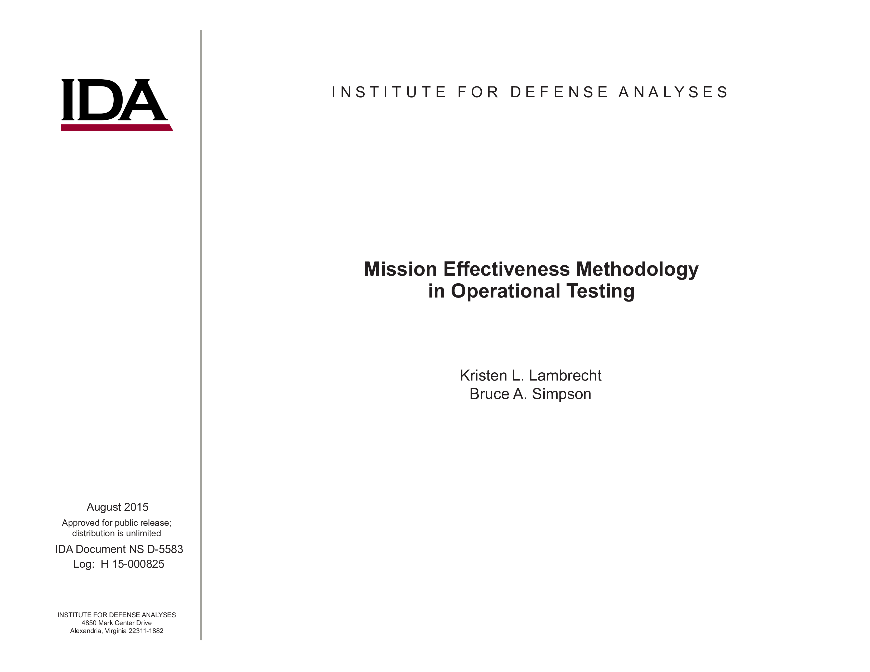 Mission Effectiveness Methodology in Operational Testing 