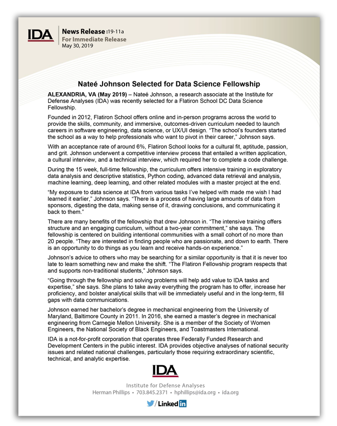 Nateé Johnson Selected for Data Science Fellowship