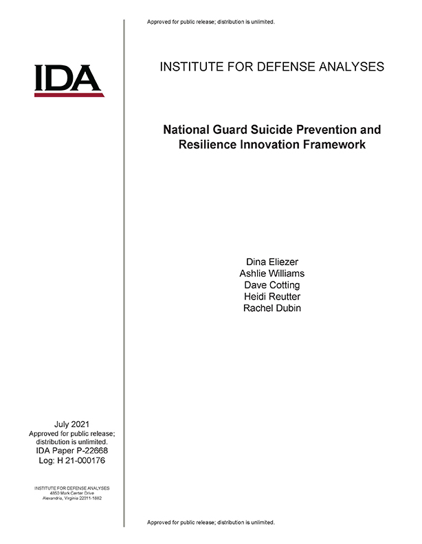 document cover, National Guard Suicide Prevention and Resilience Innovation Framework