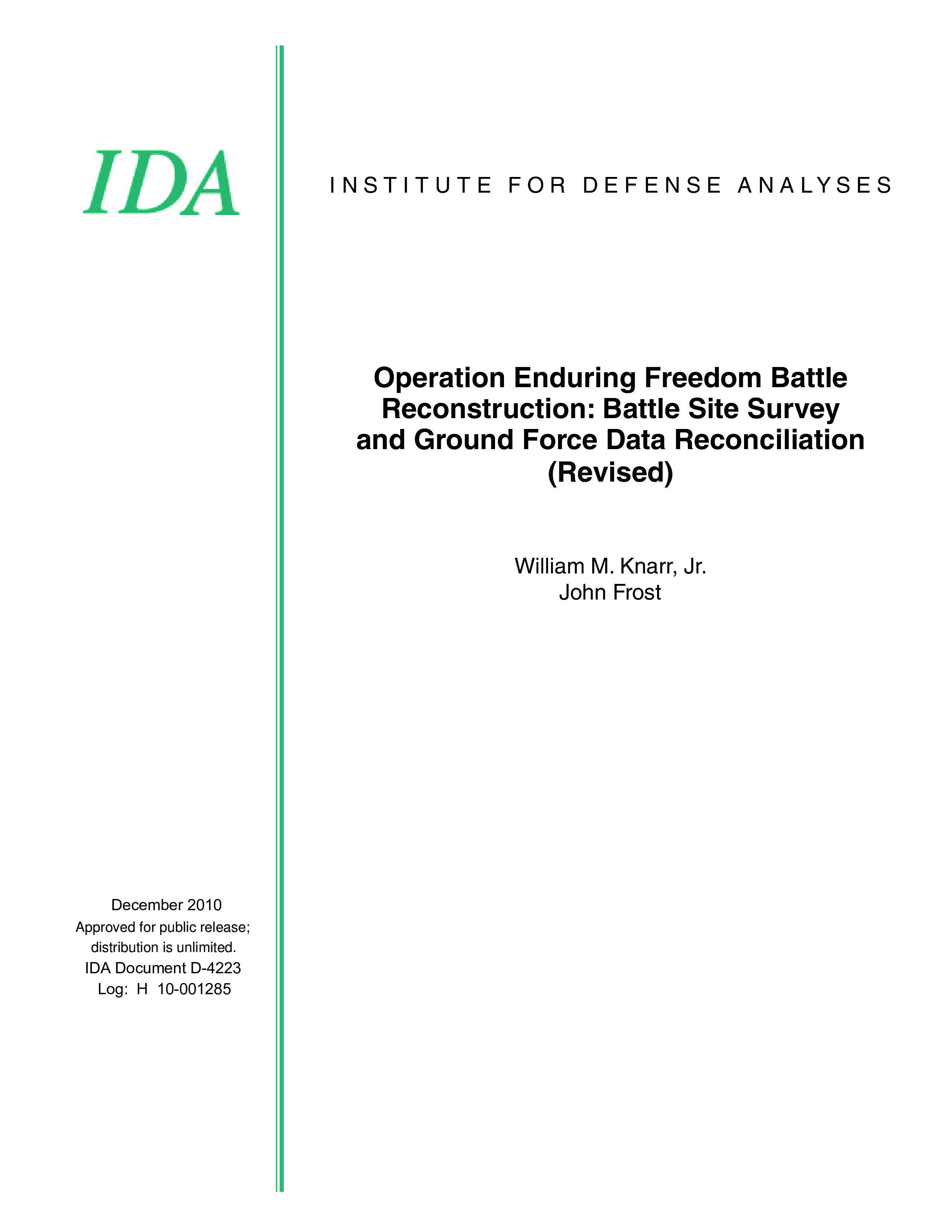 Operation Enduring Freedom Battle Reconstruction: Battle Site Survey and Ground Force Data Reconciliation (Revised)