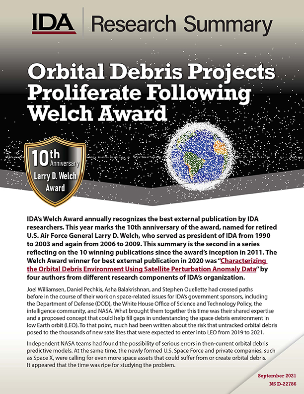 document thumbnail, Orbital Debris Projects Proliferate Following Welch Award (IDA Research Summary)