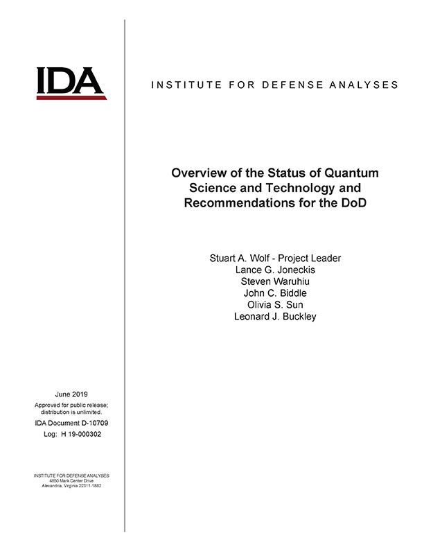 document cover, Overview of the Status of Quantum Science and Technology and Recommendations for the DoD
