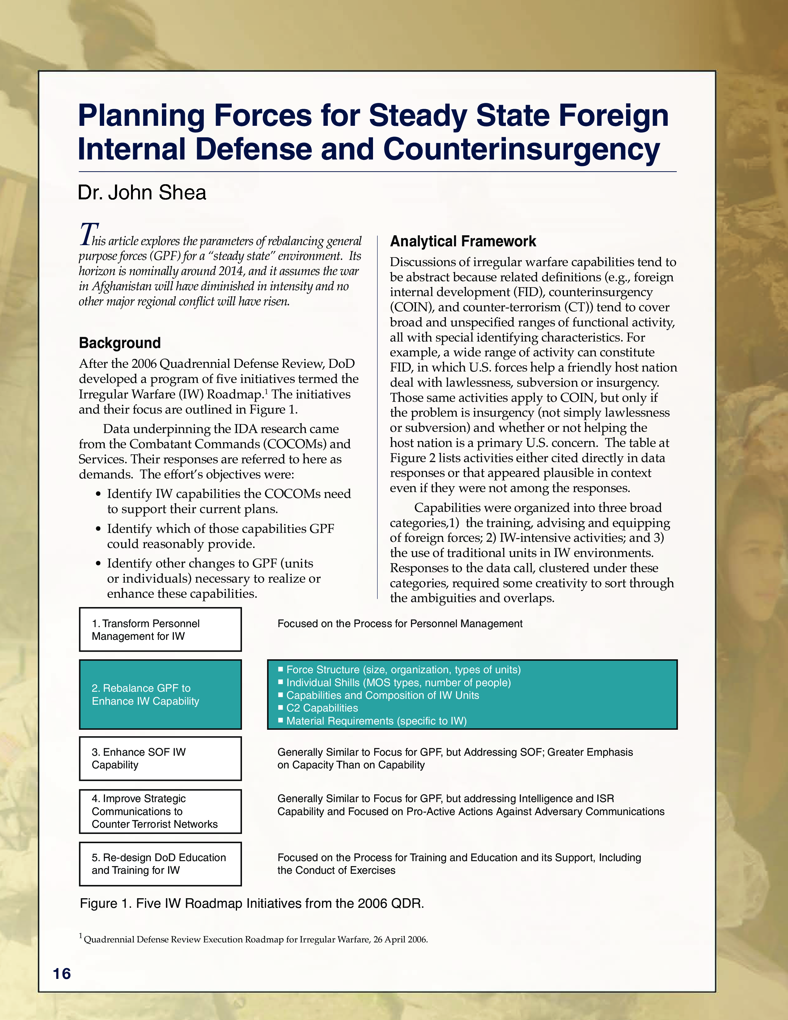 Planning Forces for Steady State Foreign Internal Defense and Sounterinsurgency