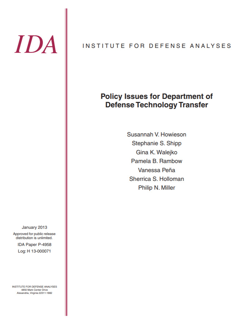 Policy Issues for Department of Defense Technology Transfer