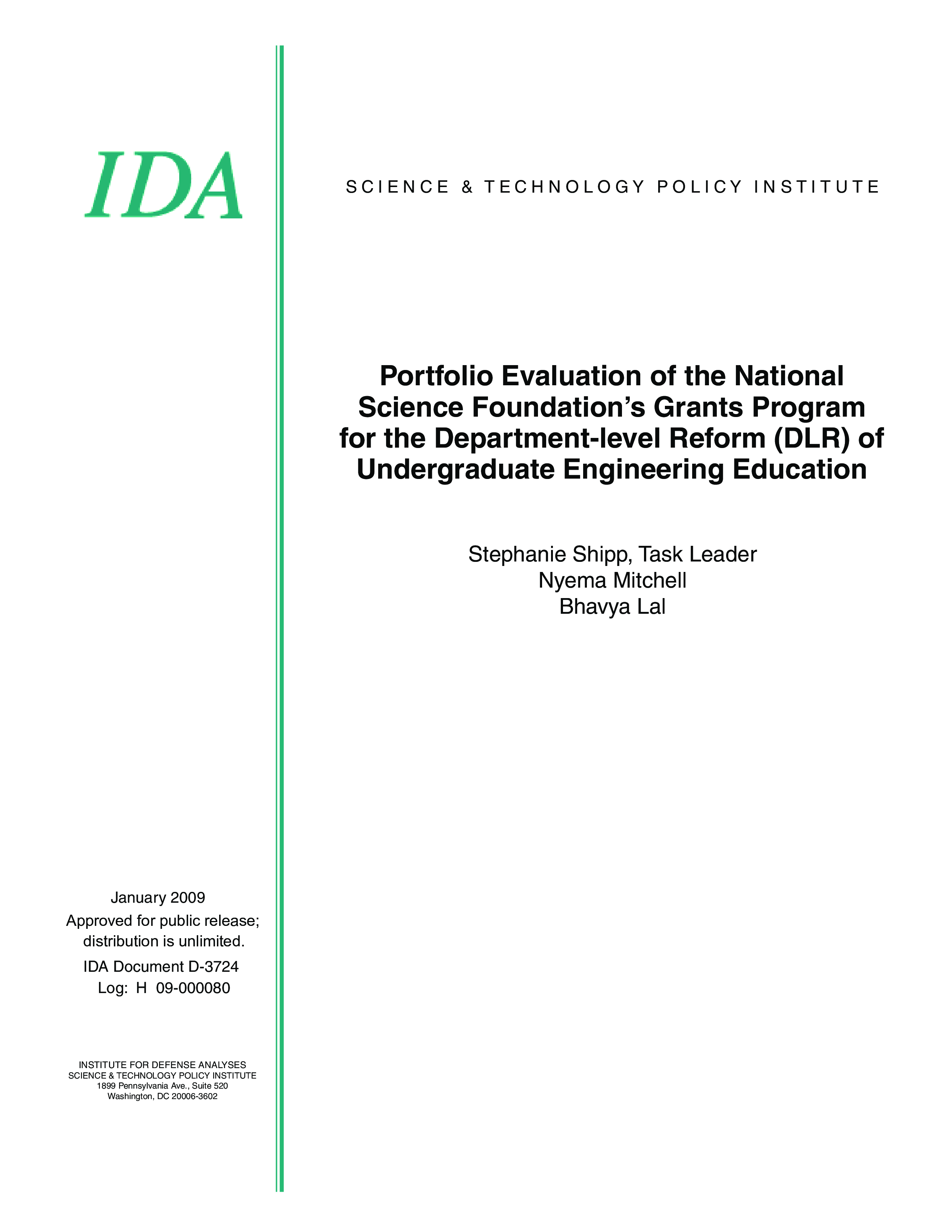 Portfolio Evaluation of the National Science Foundation’s Grants Program for the Department-level Reform (DLR) of Undergraduate Engineering Education