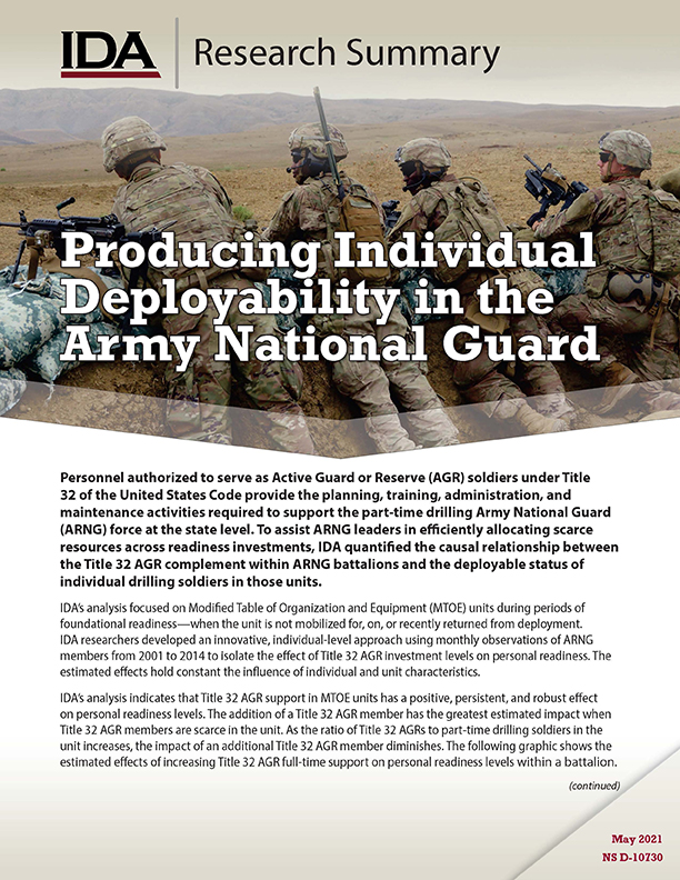 document cover, Producing Individual Deployability in the Army National Guard