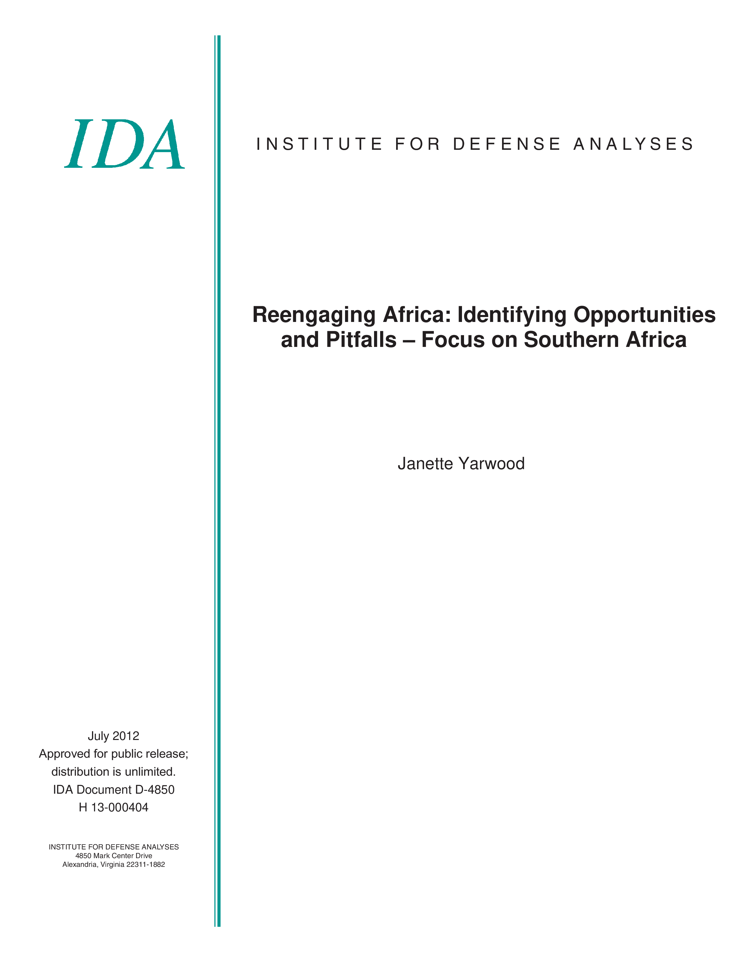 Reengaging Africa: Identifying Opportunities and Pitfalls  – Focus on Southern Africa 