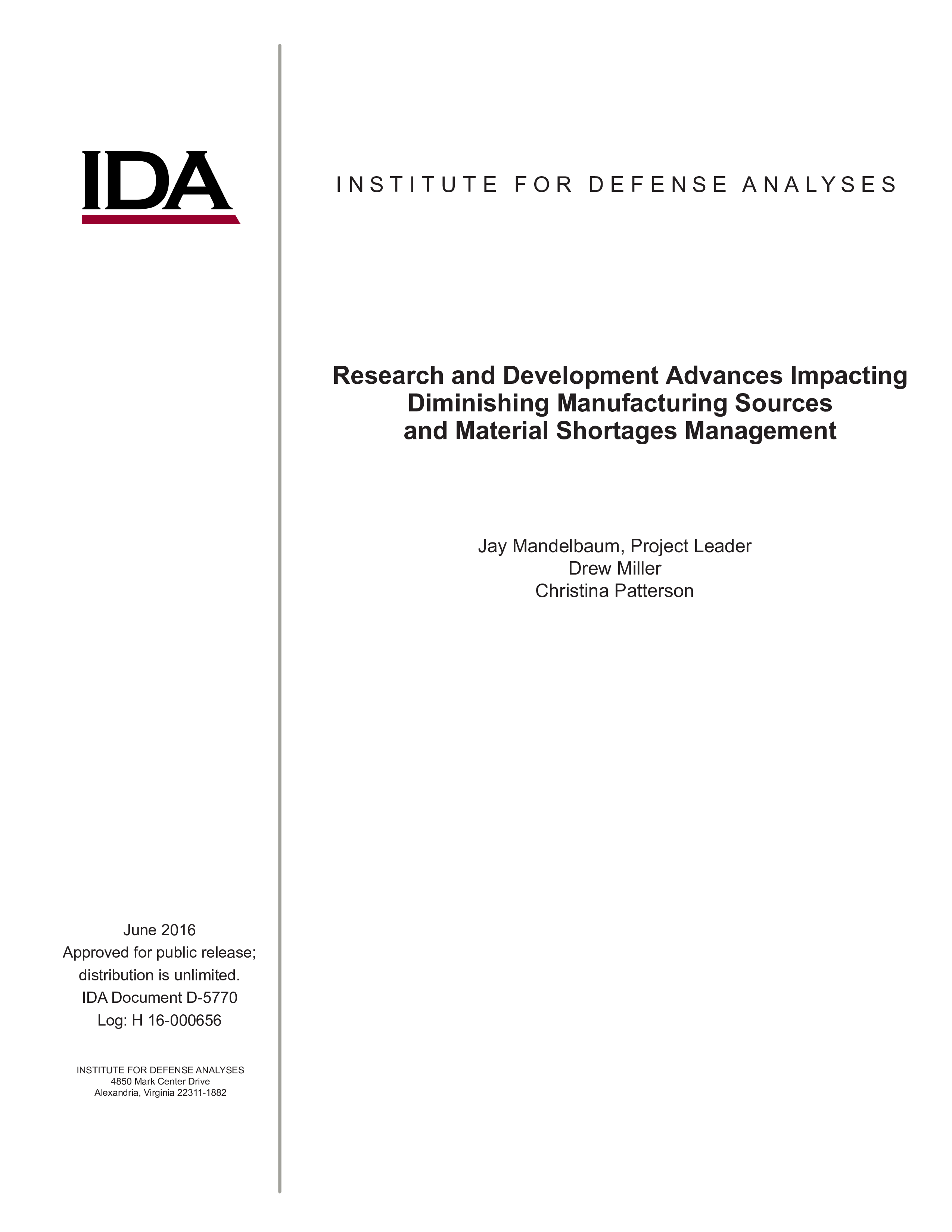 Research and Development Advances Impacting Diminishing Manufacturing Sources and Material Shortages Management