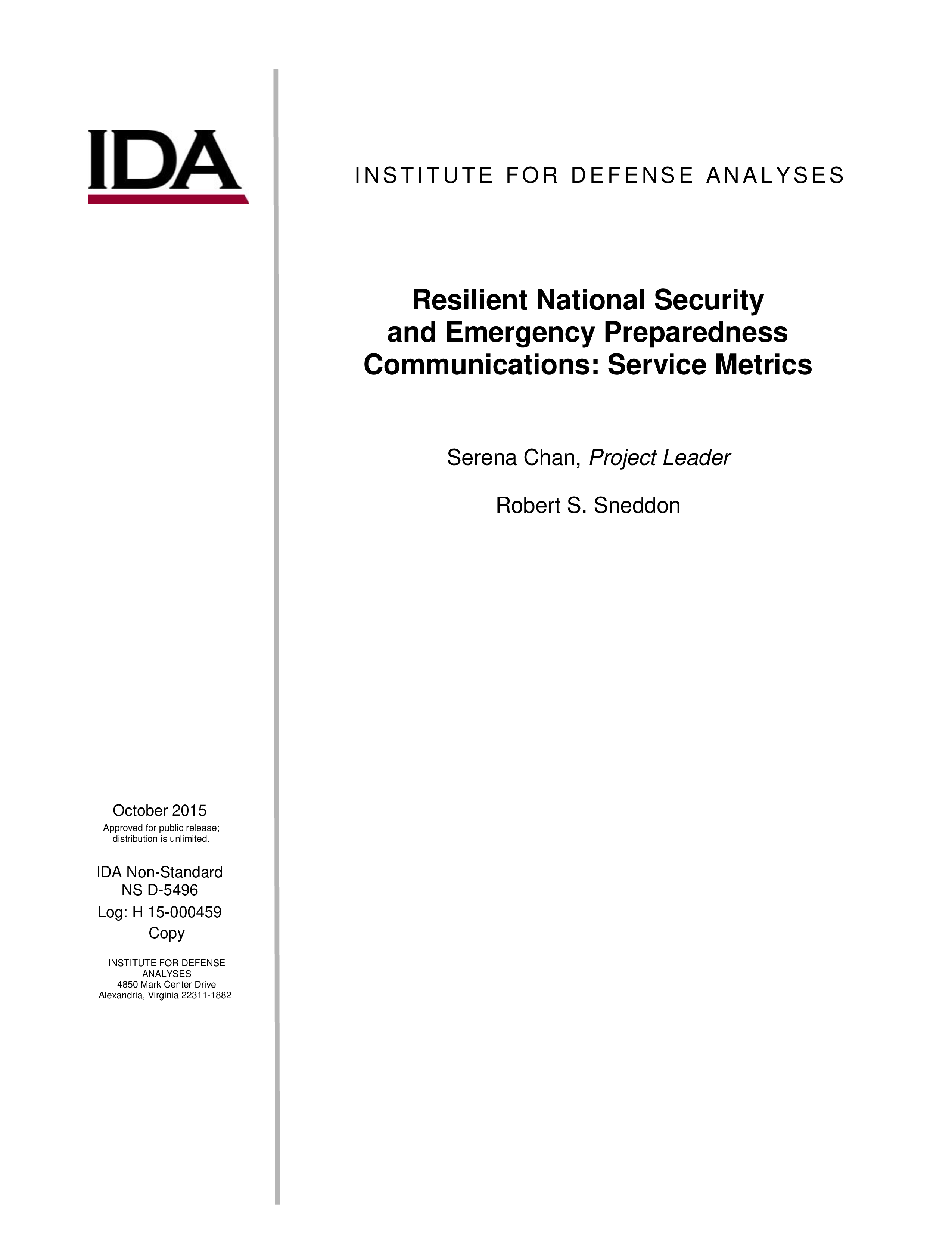 Resilient National Security and Emergency Preparedness Communications: Service Metrics