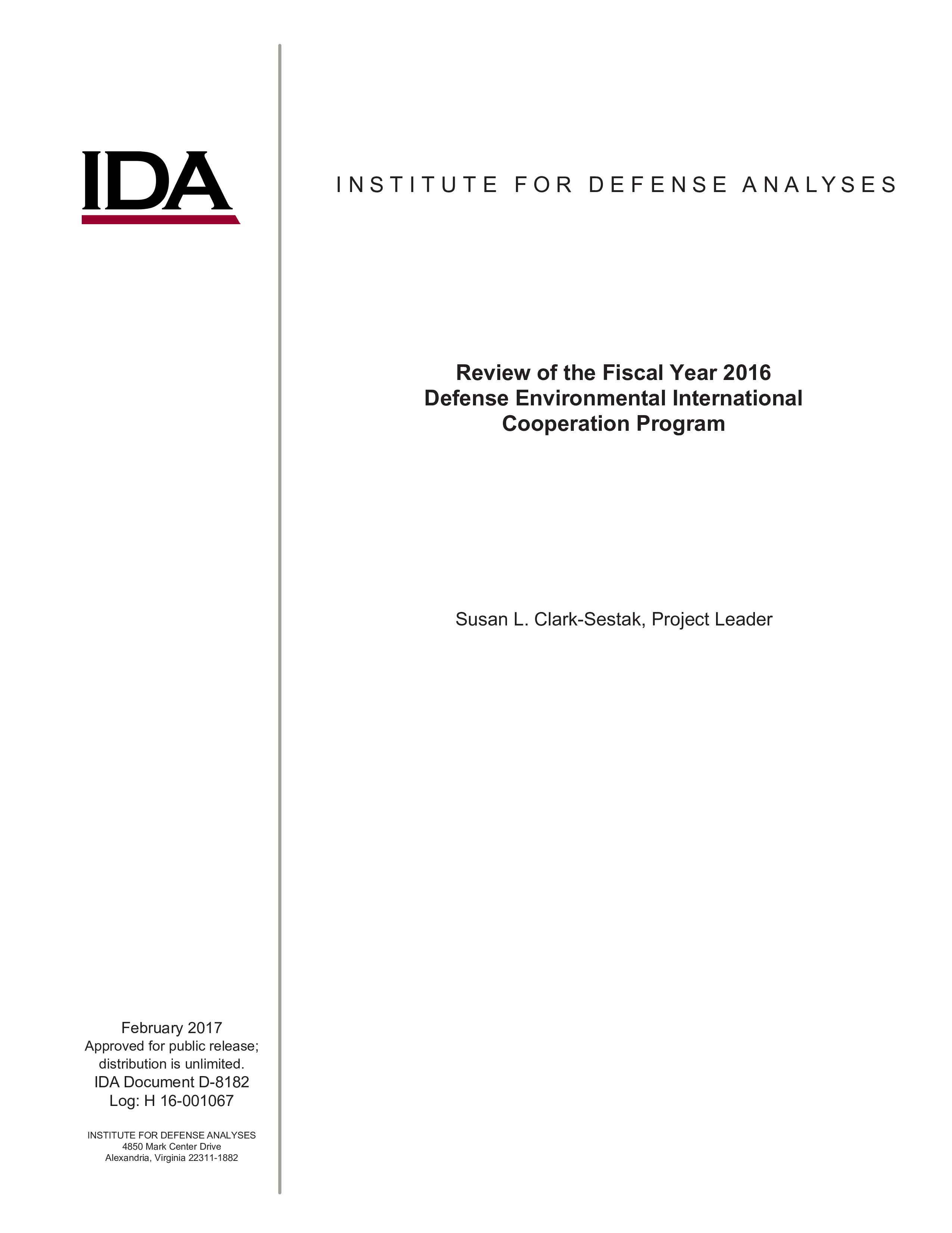 Review of the Fiscal Year 2016 Defense Environmental International Cooperation Program