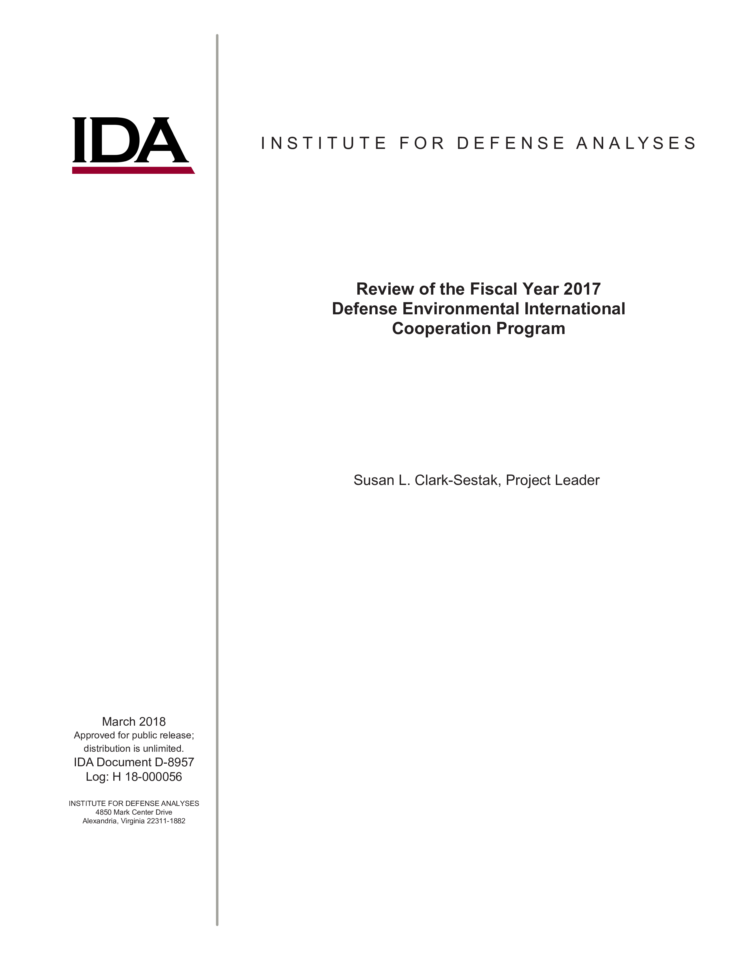 Review of the Fiscal Year 2017 Defense Environmental International Cooperation Program