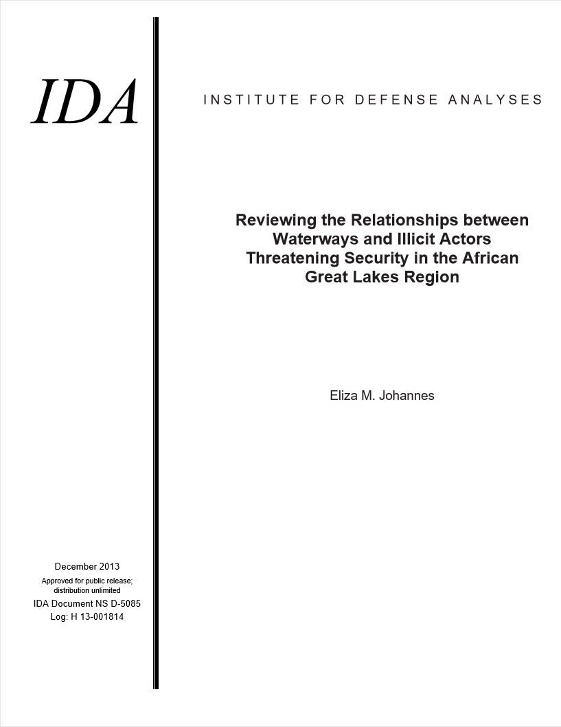 document cover, Reviewing the Relationships between Waterways and Illicit Actors Threatening Security in the African Great Lakes Region