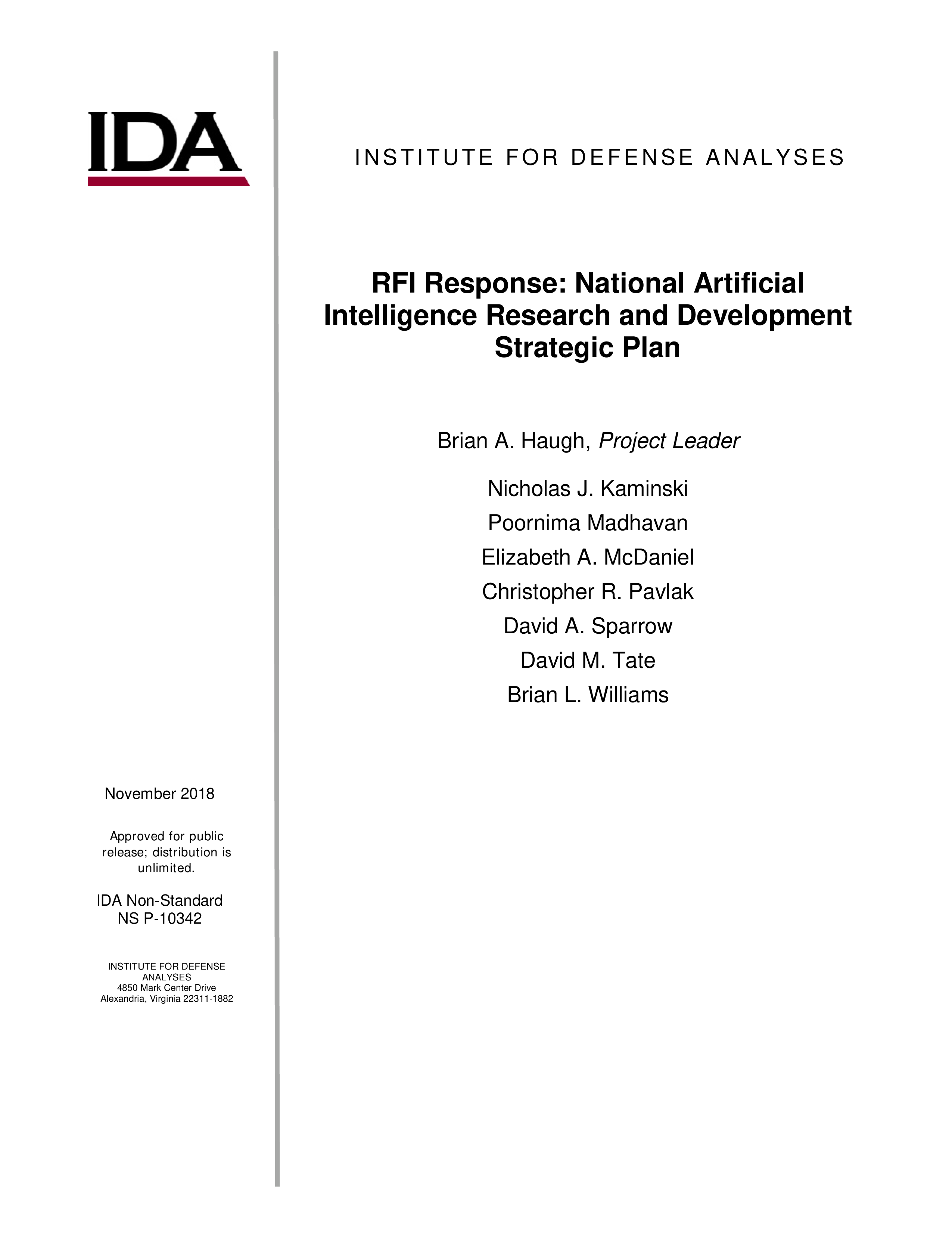 RFI Response: National Artificial Intelligence Research and Development Strategic Plan