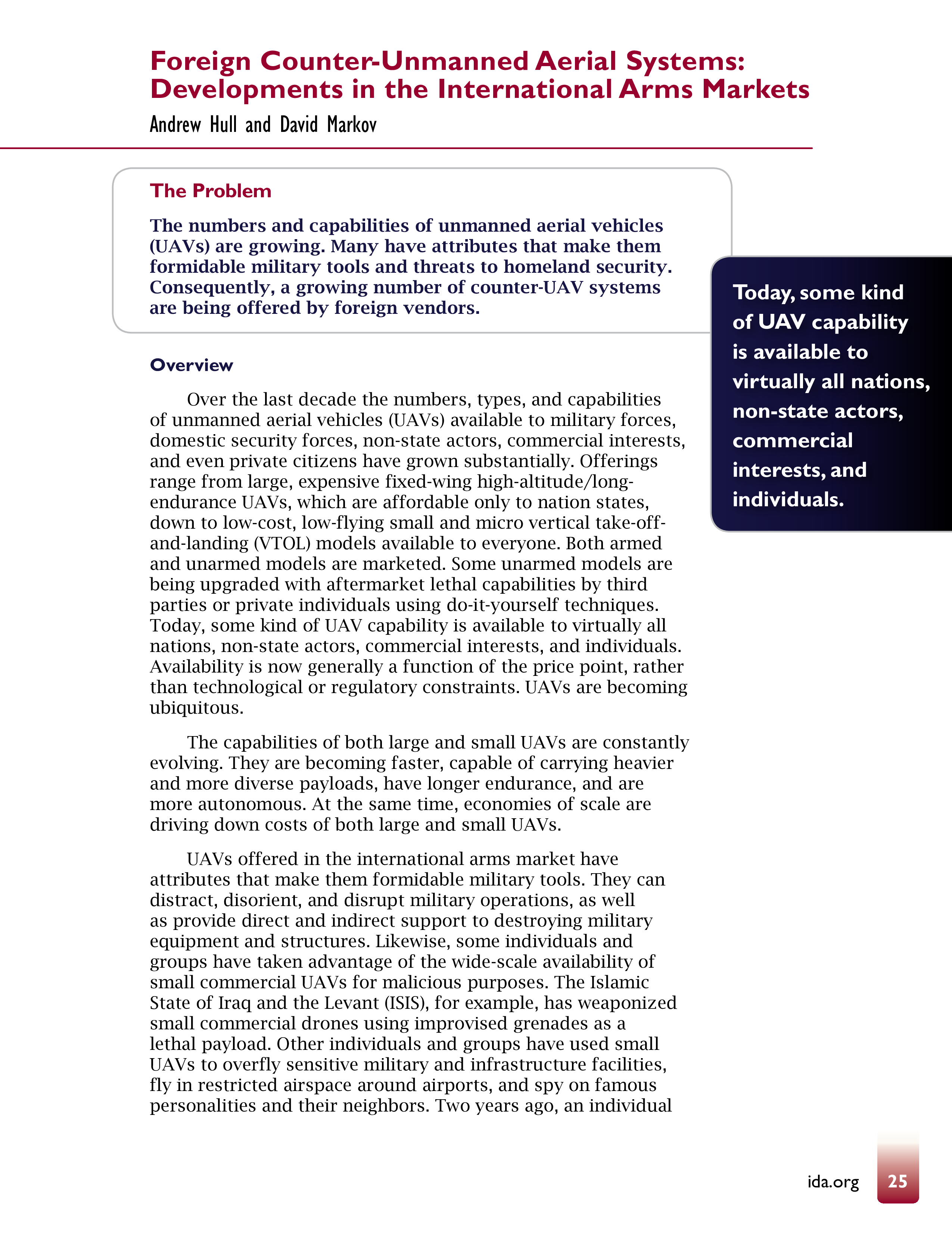 Foreign Counter-Unmanned Aerial Systems: Developments in the International Arms Markets