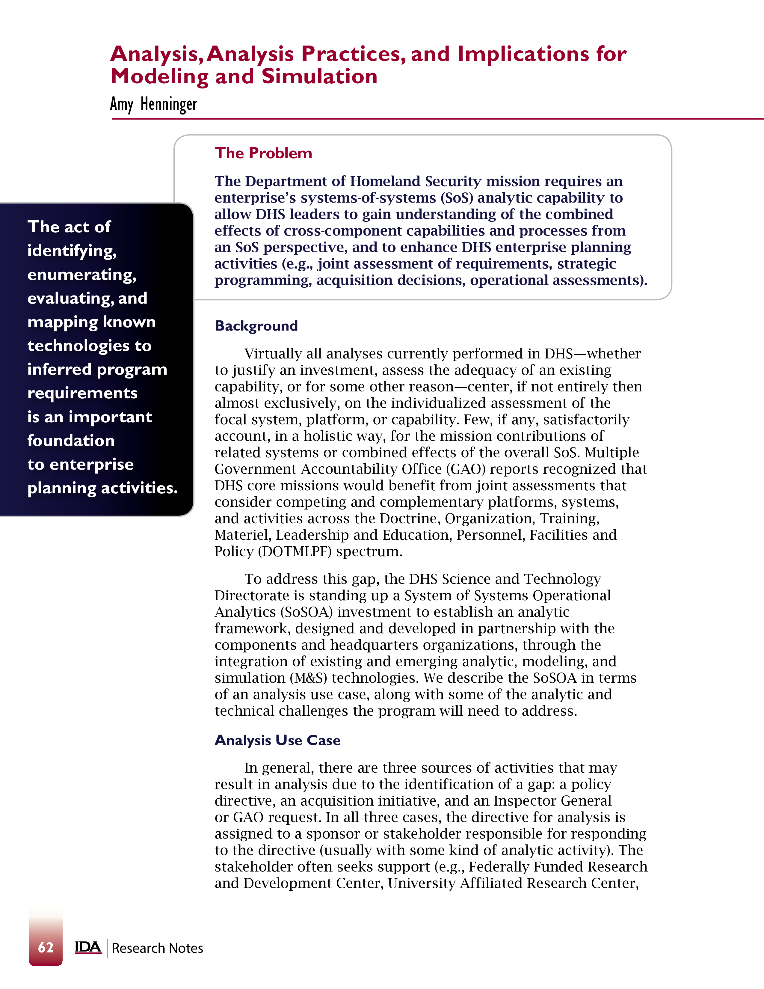 Analysis, Analysis Practices, and Implications for Modeling and Simulation