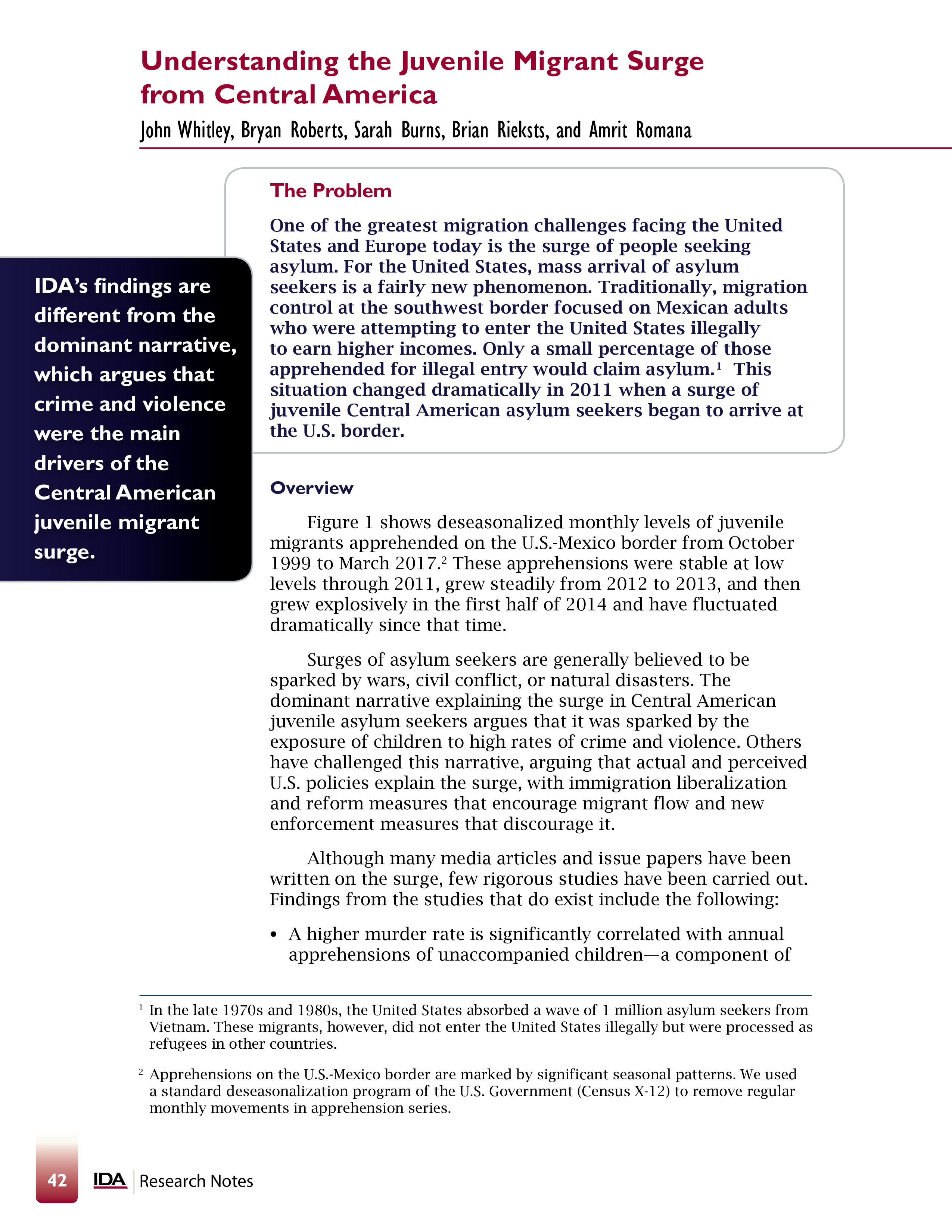 Understanding the Juvenile Migrant Surge from Central America