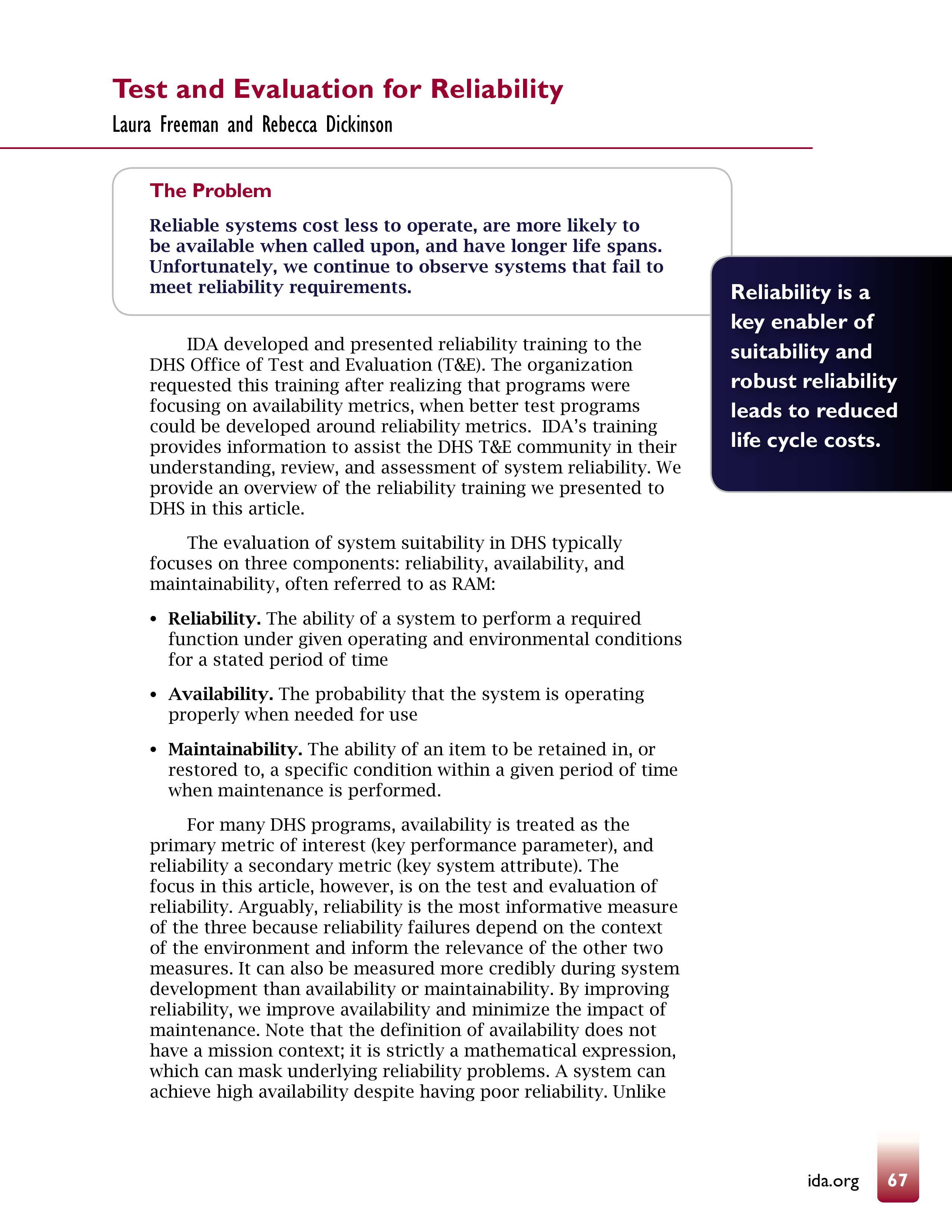 Test and Evaluation of Reliability