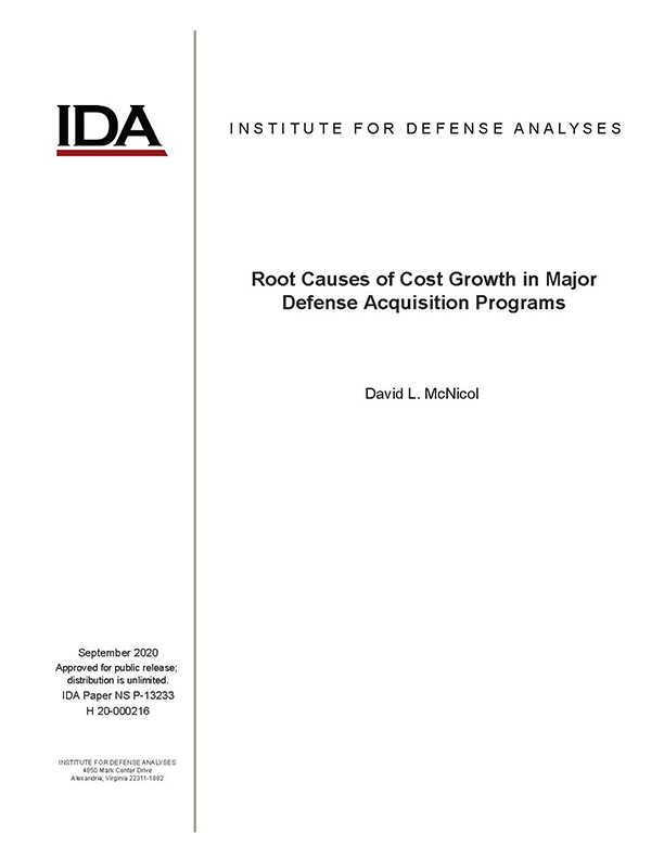 document cover, Root Causes of Cost Growth in Major Defense Acquisition Programs