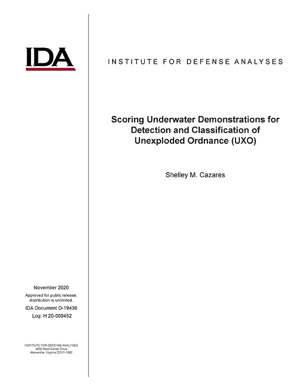 document cover, Scoring Underwater Demonstrations for Detection and Classification of Unexploded Ordnance (UXO)