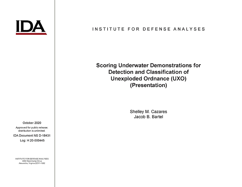document cover, Scoring Underwater Demonstrations for Detection and Classification of Unexploded Ordnance (UXO) (Presentation)