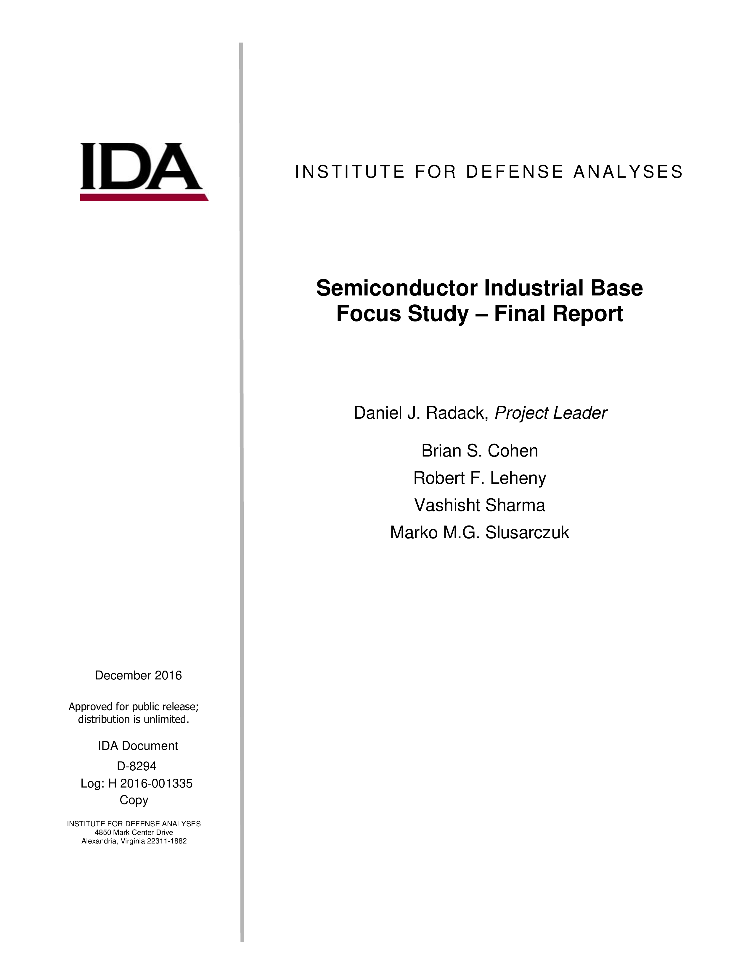 Semiconductor Industrial Base Focus Study – Final Report